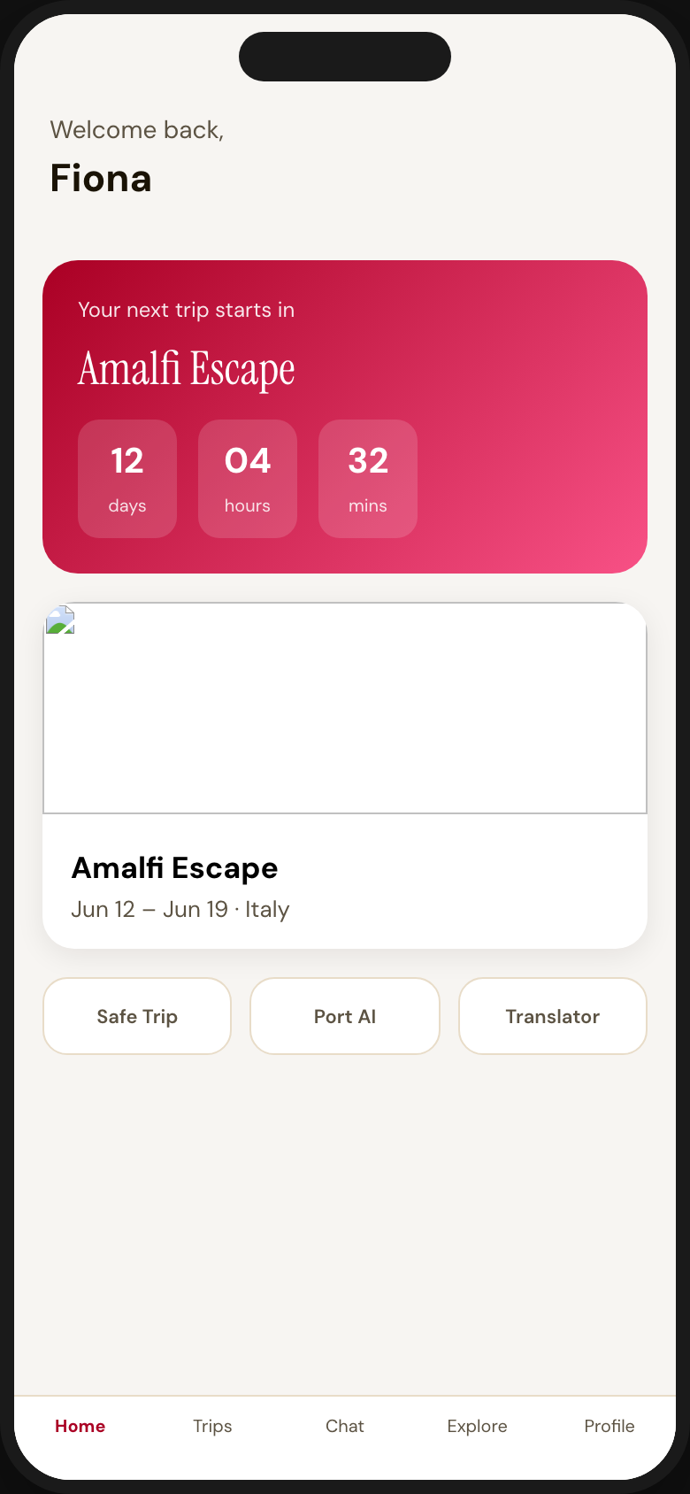 Trip countdown and welcome in the client app